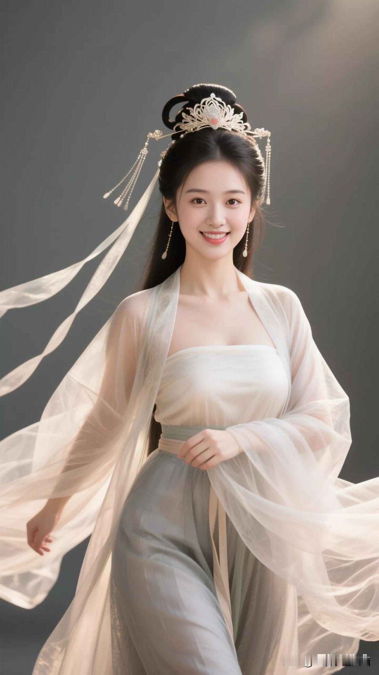 轻纱拂面，笑靥如花。张立启原创书画AI作品古仕女发髻服饰集锦首发第663期唐风牡