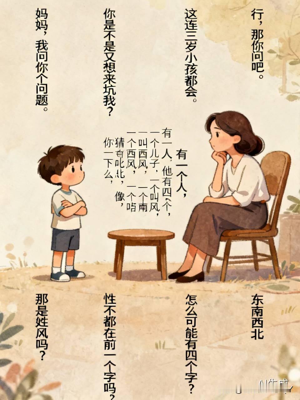 有个小男孩凑到妈妈跟前说：“妈，我问你个问题。”妈妈笑他：“你又想套路我是吧？
