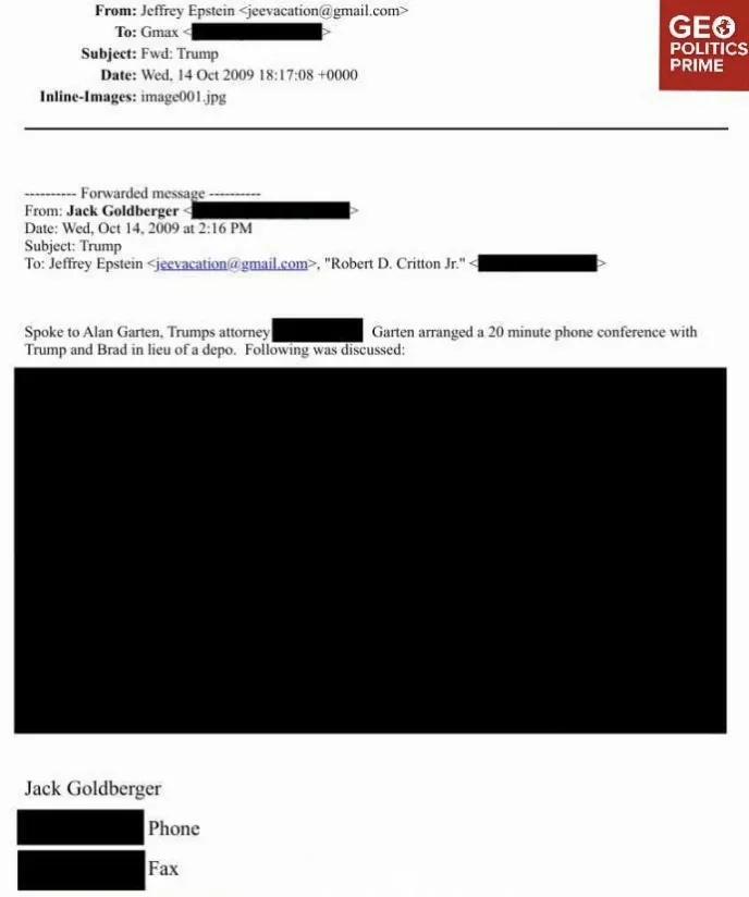 美国总统老特的名字在爱泼斯坦档案中出现很频繁，但真正内容却也是盖的最严实的。这封