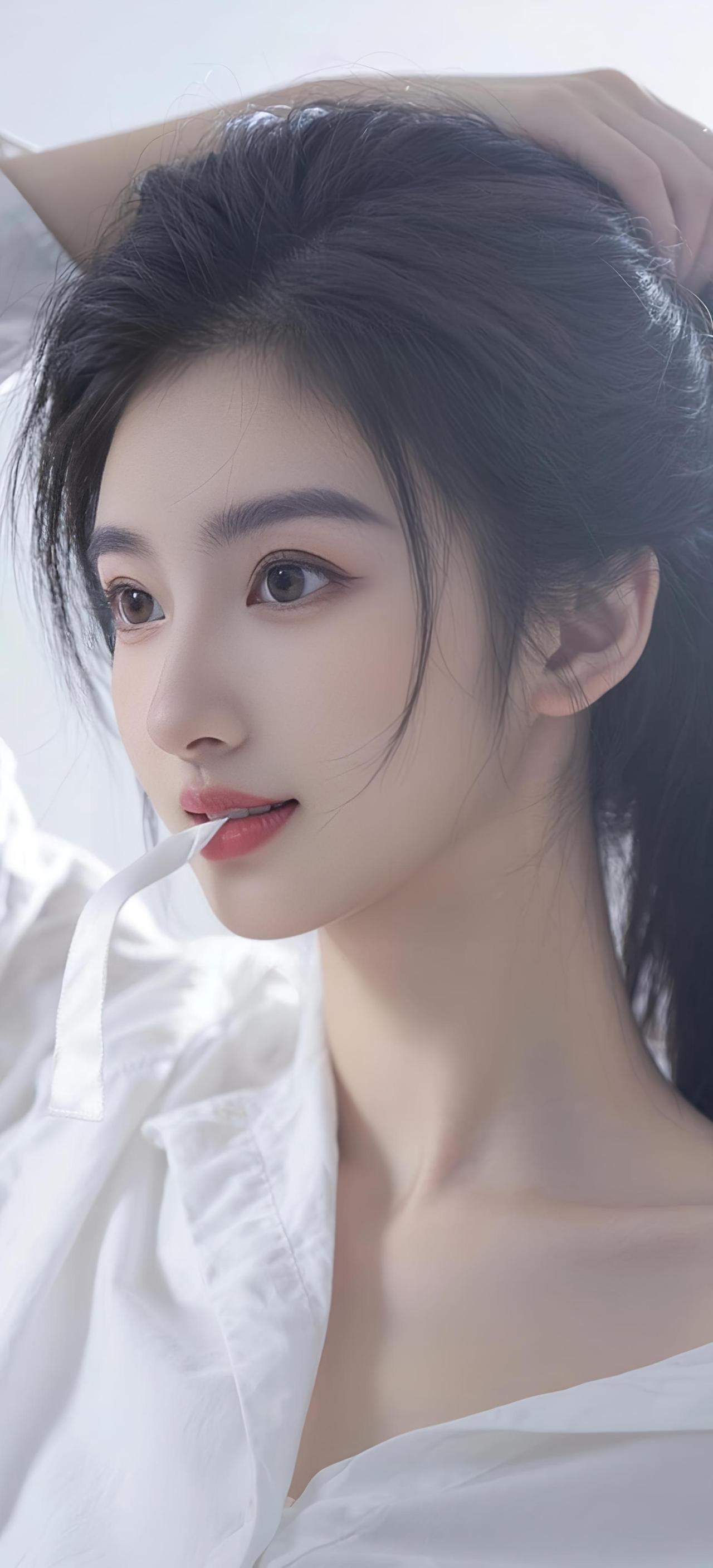 素袂轻扬若御风，仙姿落落出尘红。芳容淡染三分月，雅态清涵一径风。静倚阑干思渺