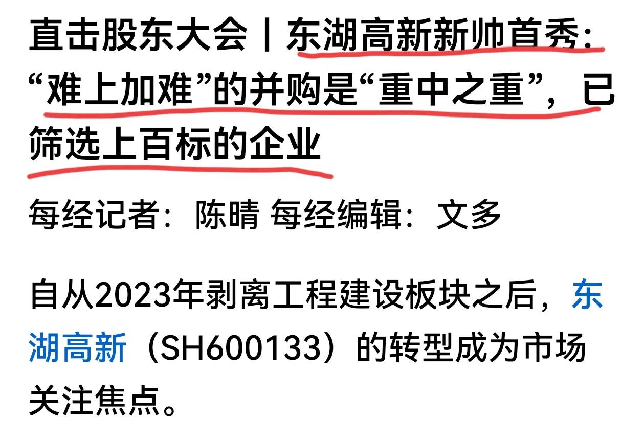东湖高新这个董事长够敞亮的，把公司并购转型的事讲得明明白白，是不是可以这样给予理