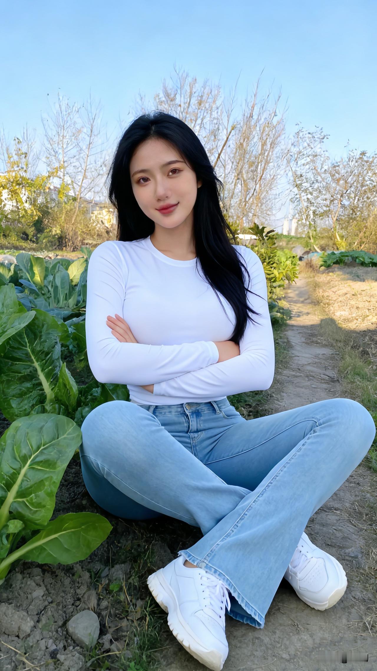 田园风穿搭，白色上衣+牛仔裤，清新自然🌿👗👖👟