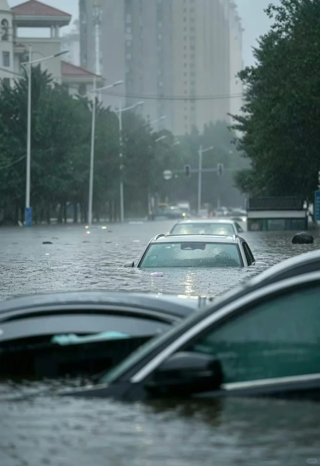 沈阳暴雨沈阳这场暴雨太猛烈了，水位暴涨桥面都被积水淹没，全城到处积水成海.—