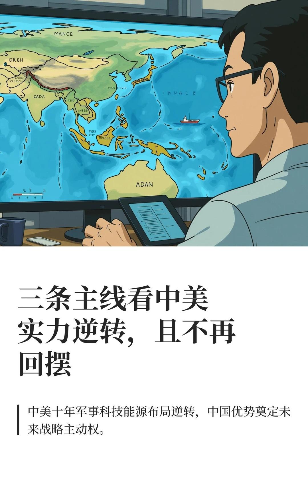 三条主线看中美实力逆转，且固住不再回摆中美实力十年逆转，军事、科技、能源及太空