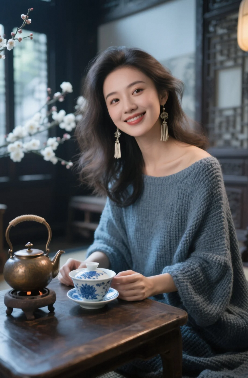 围炉煮茶还能这么美？小姐姐一出现，网红风秒变高级感