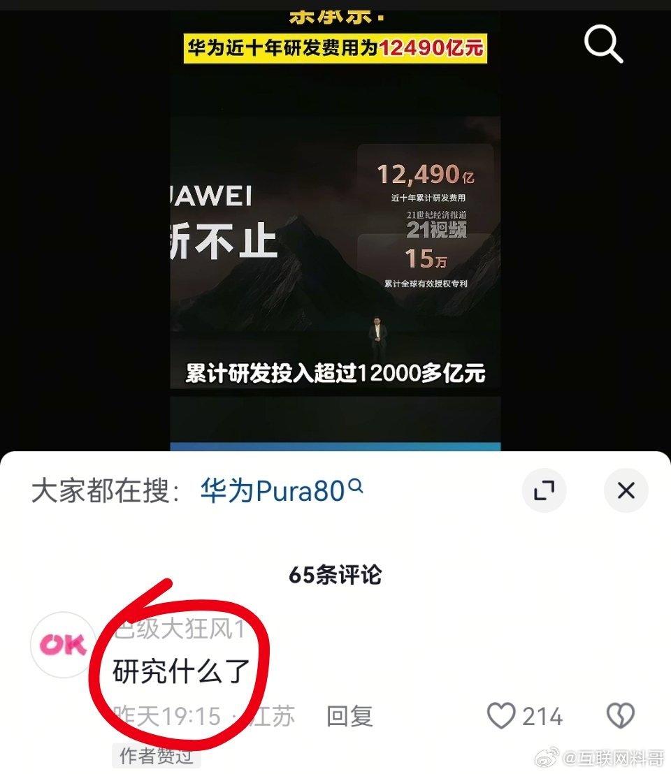华为近10年累积投入12000亿！黑子滑稽提问：研究什么了。。。-完美的诠释了什