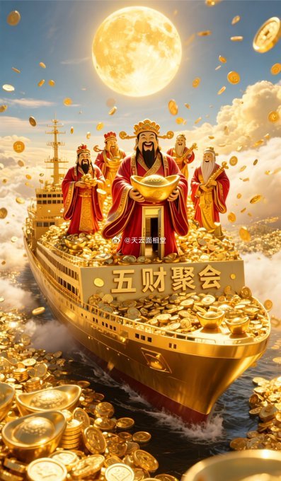 五路财神登船，金银财宝开路。从此生活有光，日子有盼，财运挡不住！