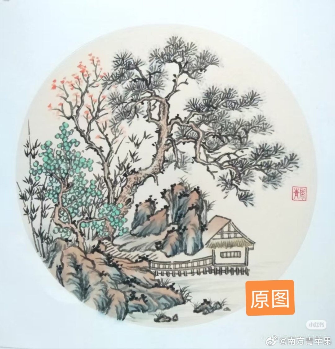 社区的国画课结束了，10次课因为我回宁波只上了5次，有点可惜。据说下期得明年了。