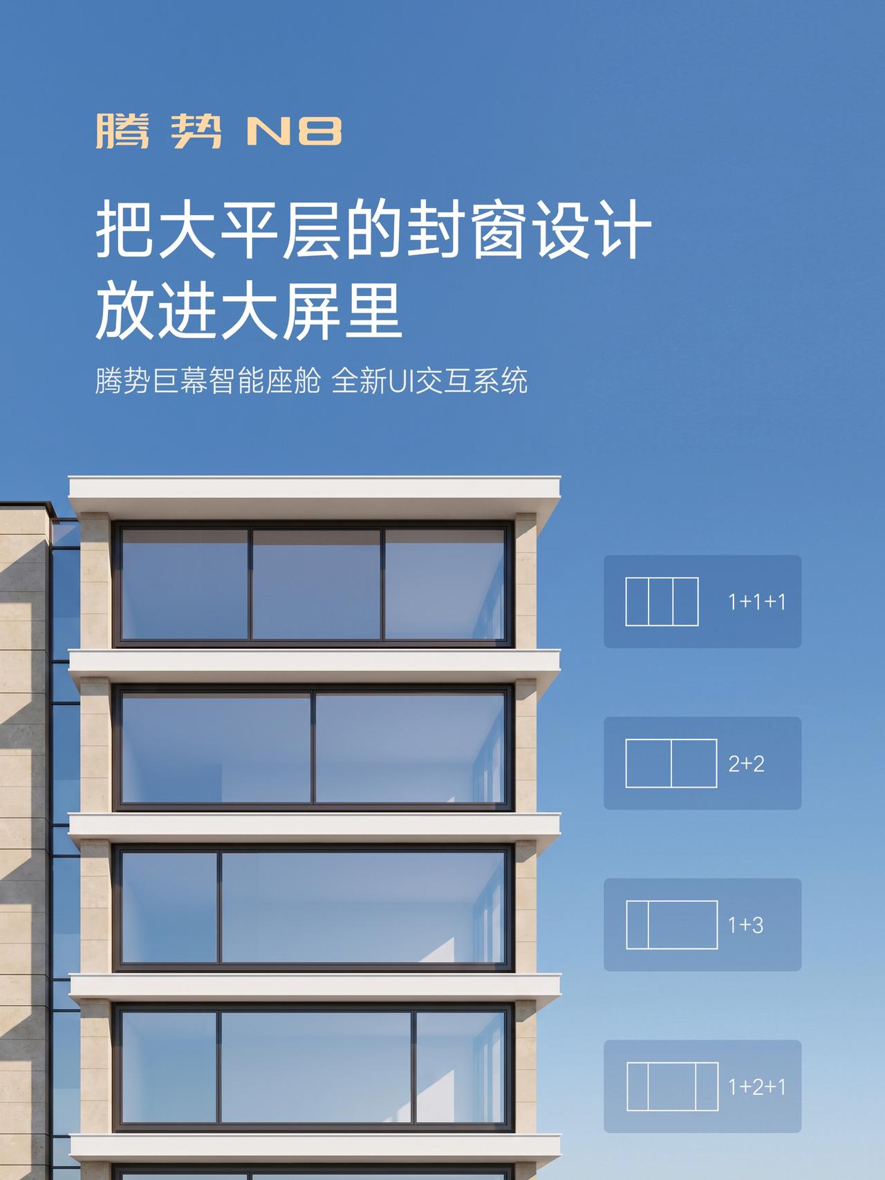 第一眼看海报还以为是装修方案，仔细一看才发现是腾势N8的大屏UI预热腾势N8大五