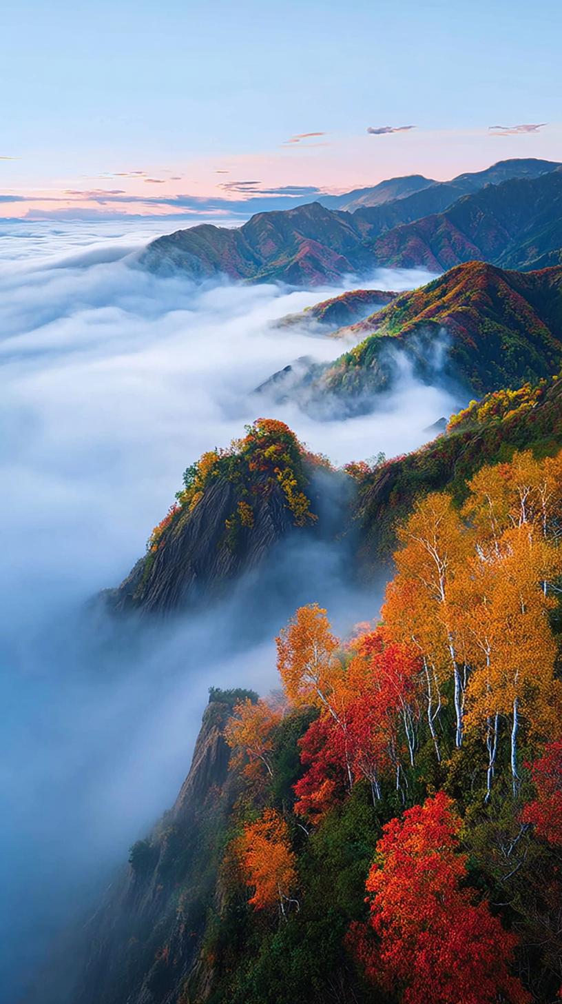 山色秋如画，云海映霞光。