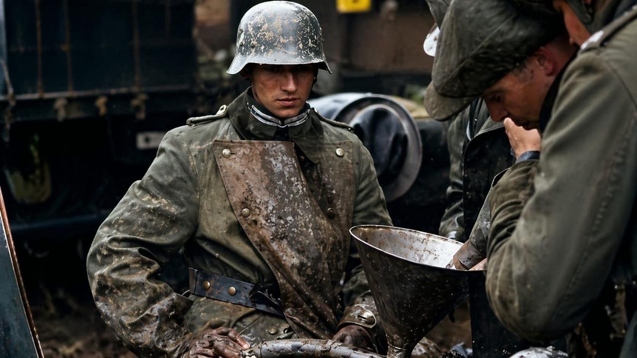 照片大概率记录的是二战德军士兵给军用摩托车加油的场景，大家觉得呢？德国二战老照片