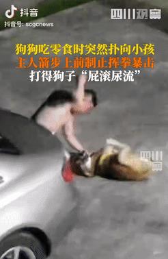 这才是真正的爱犬人士！湖南湘潭，一男子正在给狗喂零食吃，突然狗子就冲向旁边的小孩