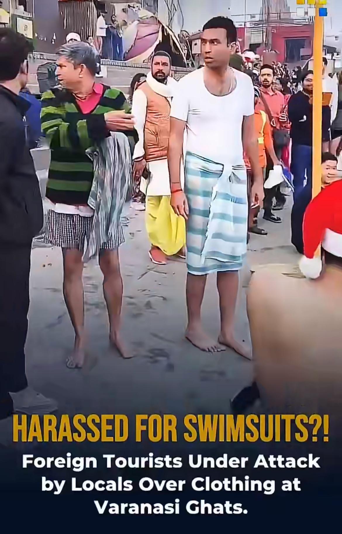 小日子还得三哥治、印度瓦拉纳西圣诞节期间，几个日本游客穿着泳衣和圣诞服，遭到印度