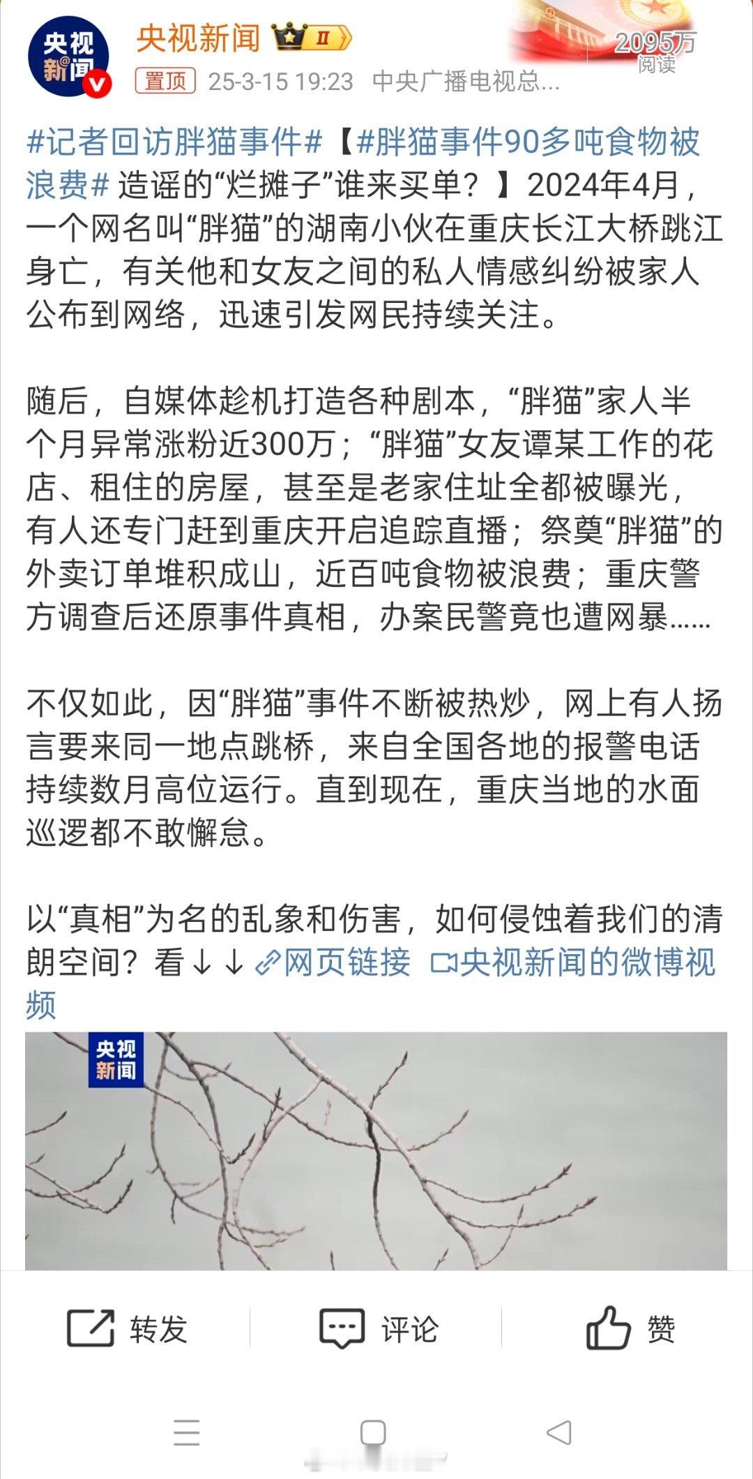 胖猫事件90多吨食物被浪费胖猫这件事中，浪费食物只是最小的、最不值得一提的一点。
