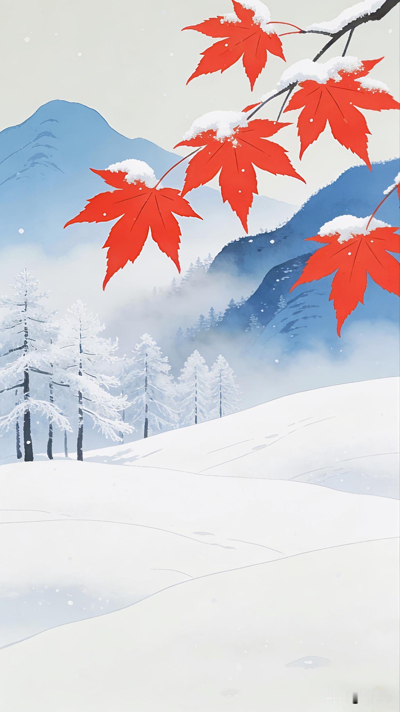 三九水墨吟三九寒天锁碧穹，千山覆雪化银龙。雾笼远岫蓝烟淡，霜染枫