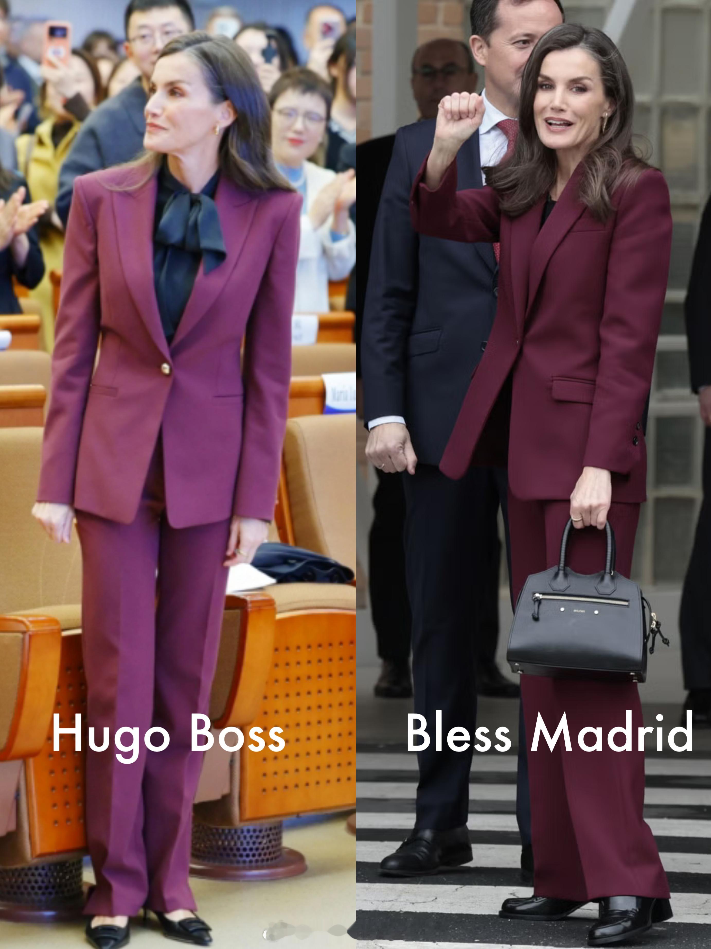莱蒂齐亚王后的两套紫红色西装～11月份在北外出席西班牙语推广活动时，莱后穿了一套