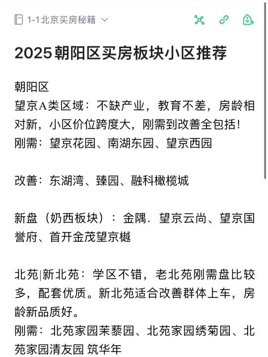 北京买房朝阳区板块小区推荐