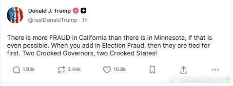 【黄金时代】川普称加州和明尼苏达是两个腐败的州川普：加州的舞弊比明尼苏达州还多，
