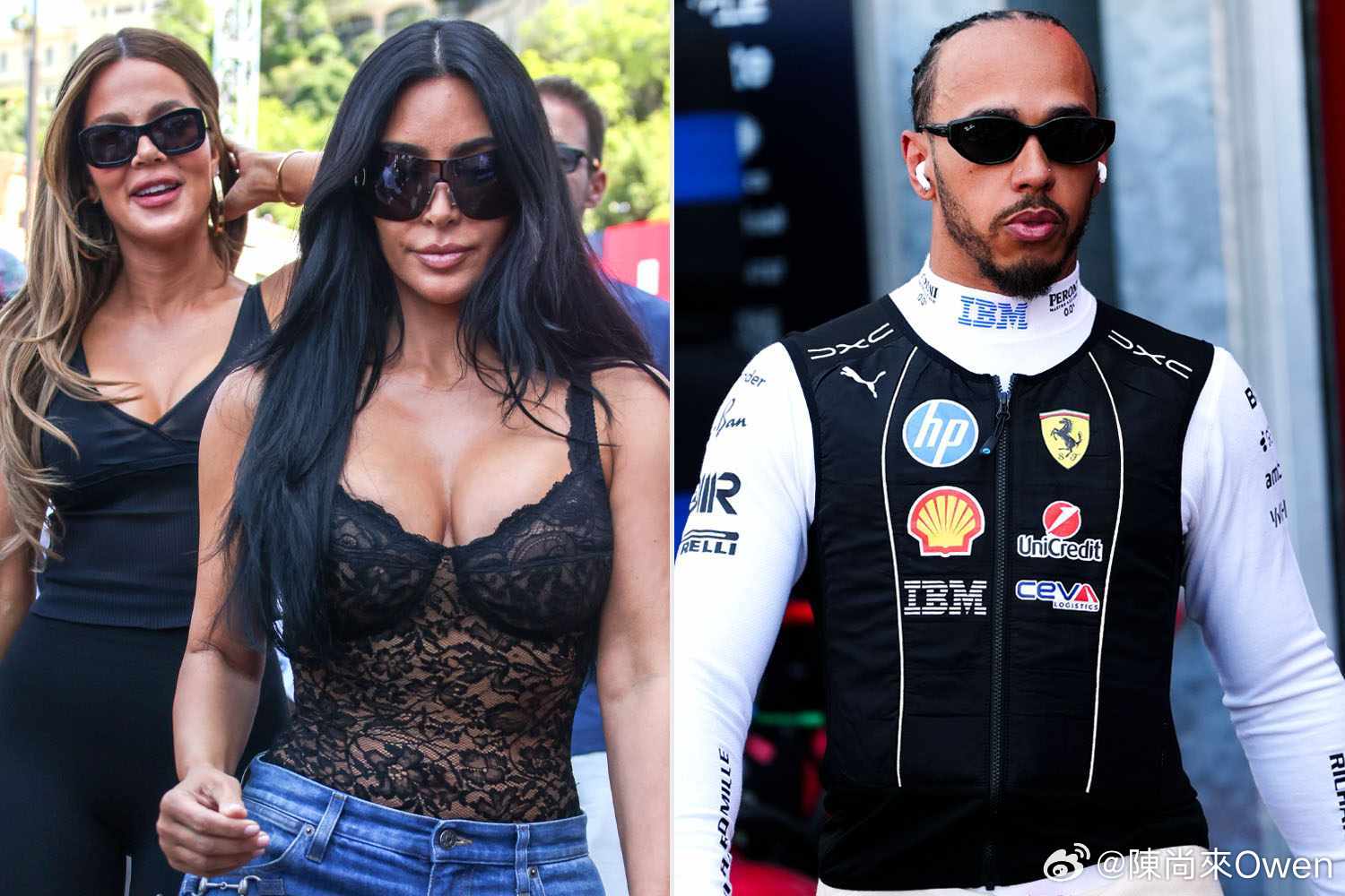 在F1摩納哥站獲得亞軍的咸美頓，與蒞臨現場的新女友Kim Kardas...