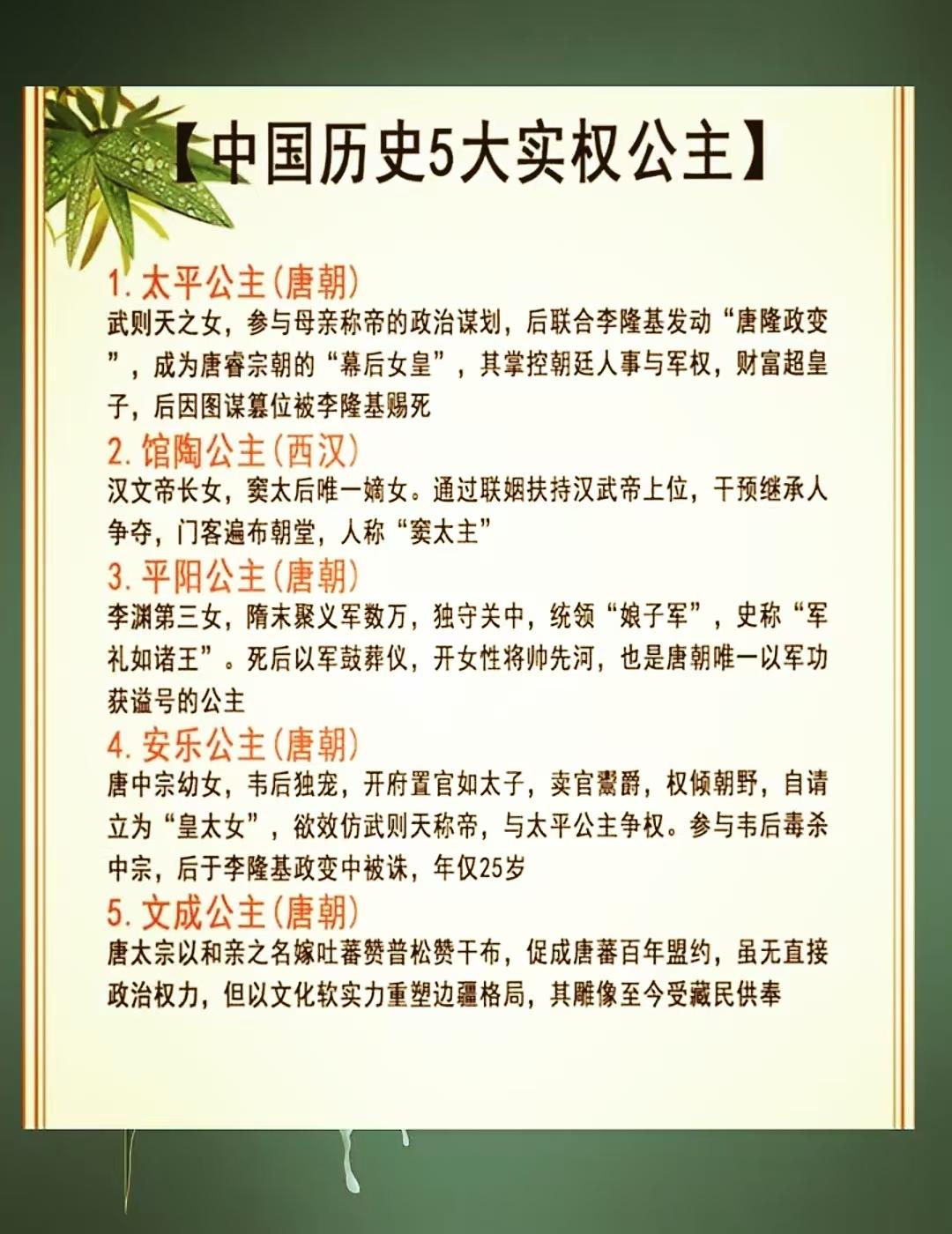 中国历史5大实权公主