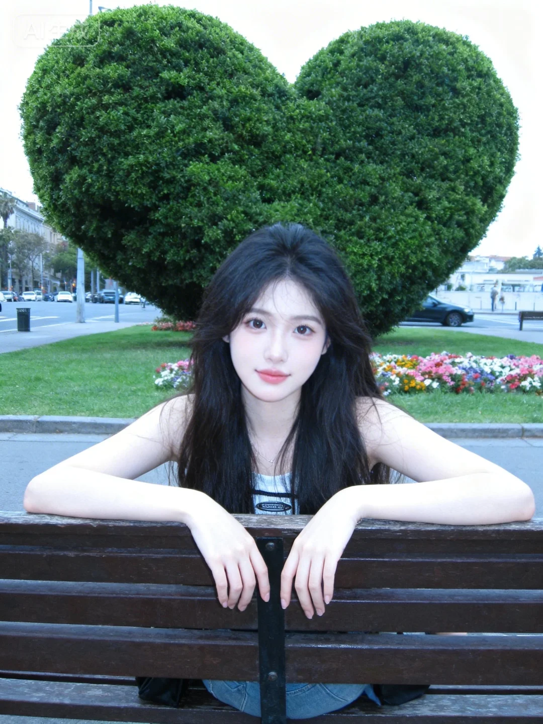 人像摄影，白天自然光，日常快照风格，脸部特写，非精心构图或打光，一位长发美女，冷