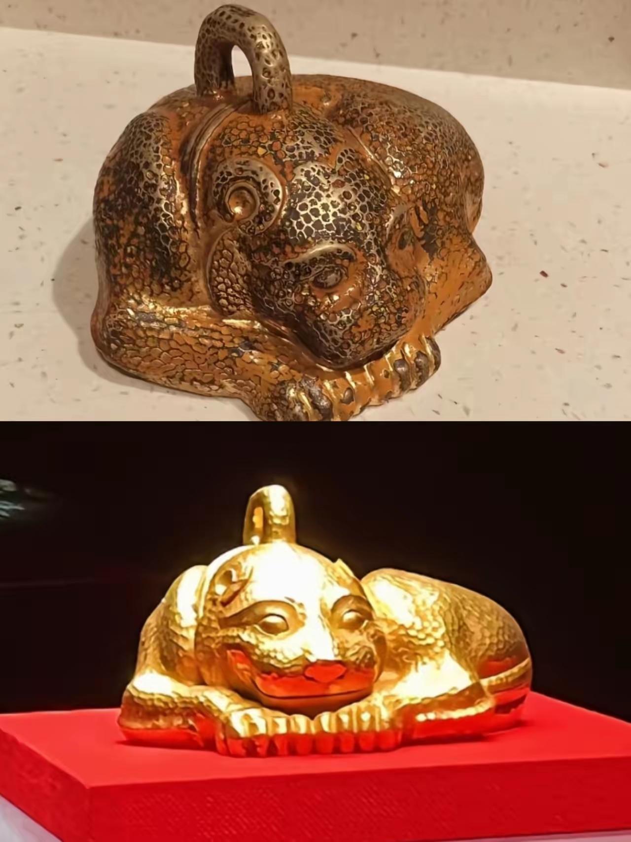 南博的西汉金兽掉色儿了，大家伙儿看看这个色儿掉得正常不正常？南博的西汉金兽，重