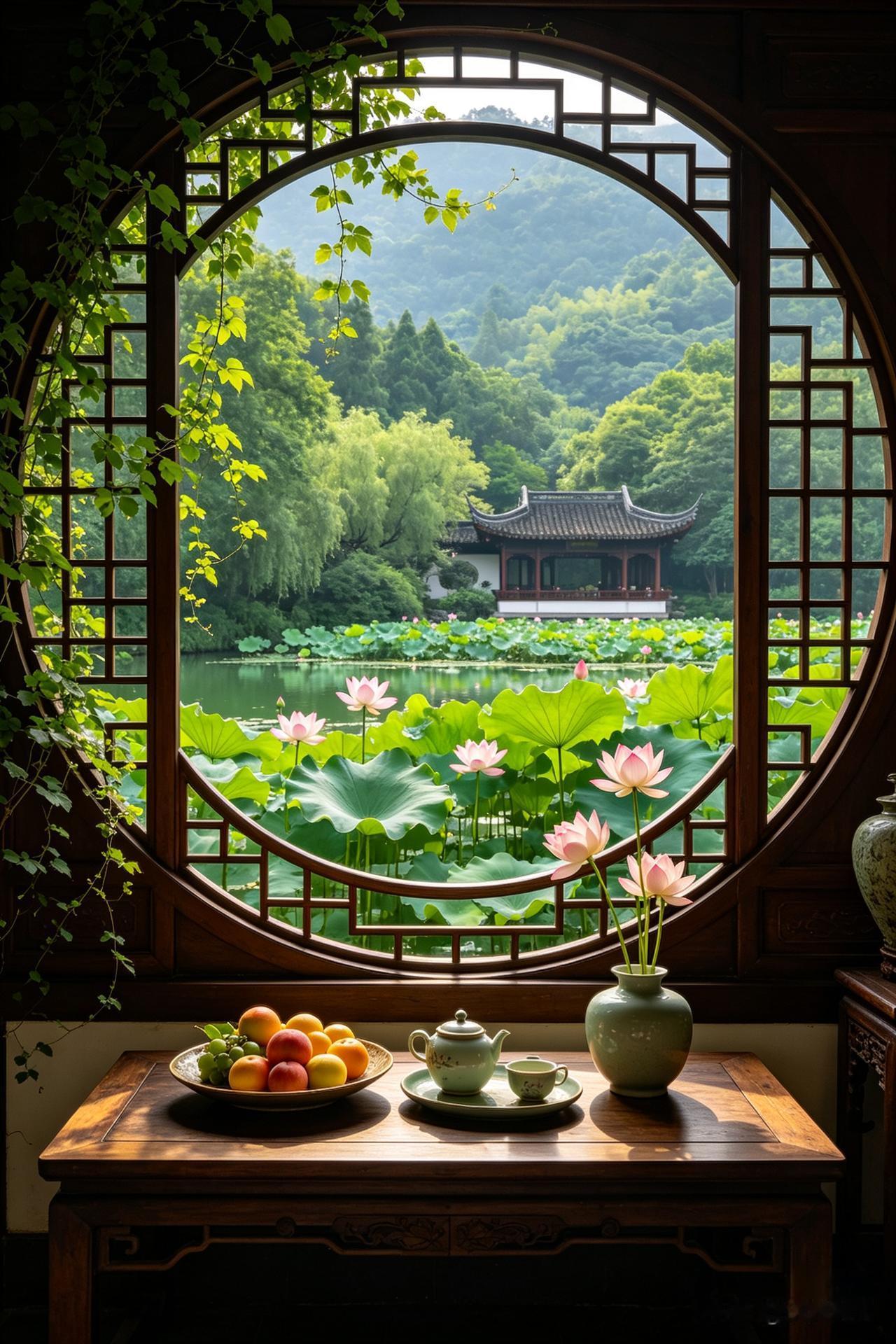 《枯荣自在我心，岁月自成文章》静坐闻茶语，浮生半日闲。枯荣皆过客，明月照千