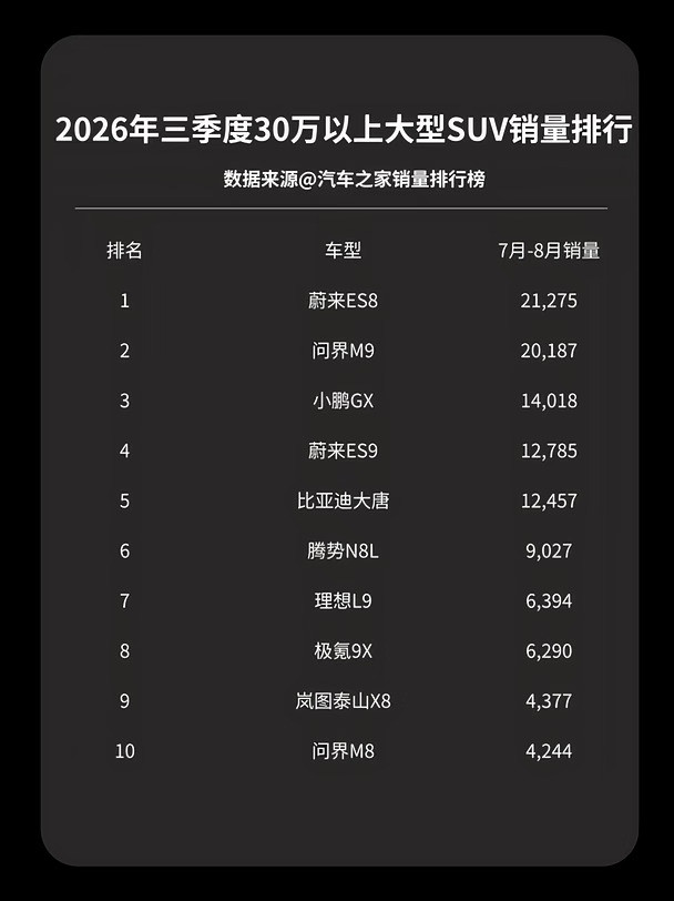 30万+大SUV销量前三同台