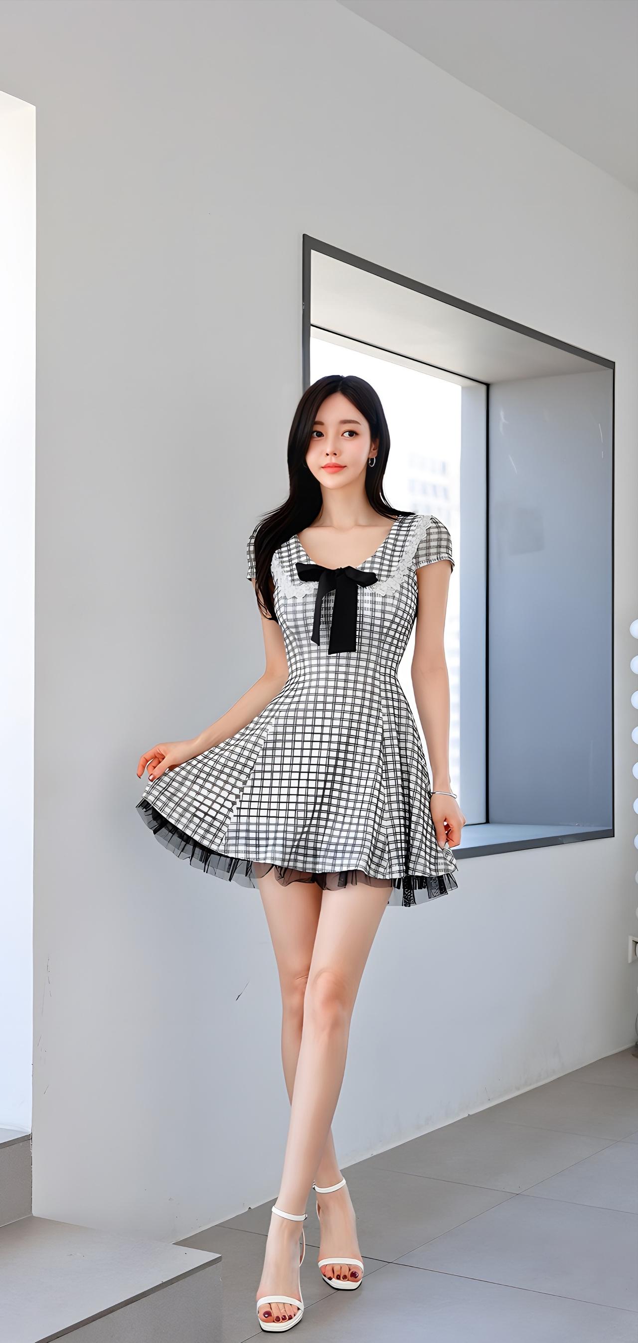 甜美格纹连衣裙，搭配高跟鞋，优雅气质满满！👗👠