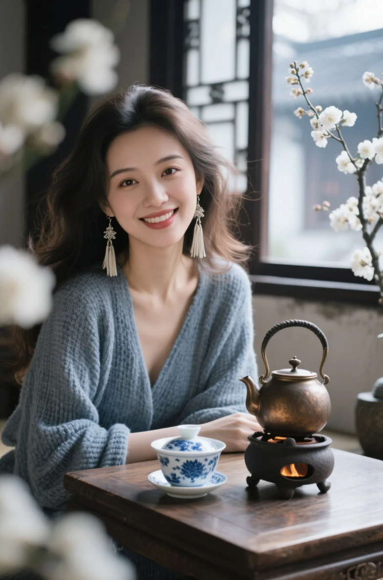 窗外梅花开几枝，不如她笑靥半展动人