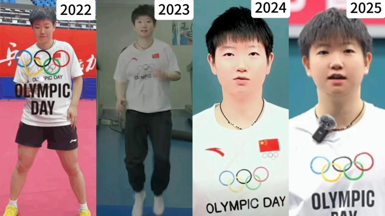 莎莎连续四年为奥林匹克录制宣传视频，越来越稚嫩，圆圆的小莎，一直戴着同一个项链，