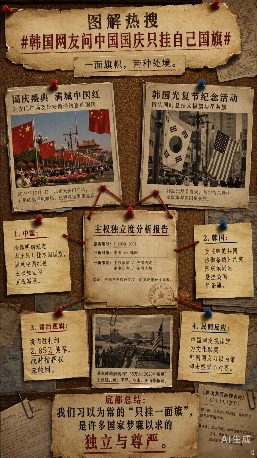 一位韩国网友发问“为何中国国庆只挂自己国旗”，这个提问本身，其实已经暴露了两种截