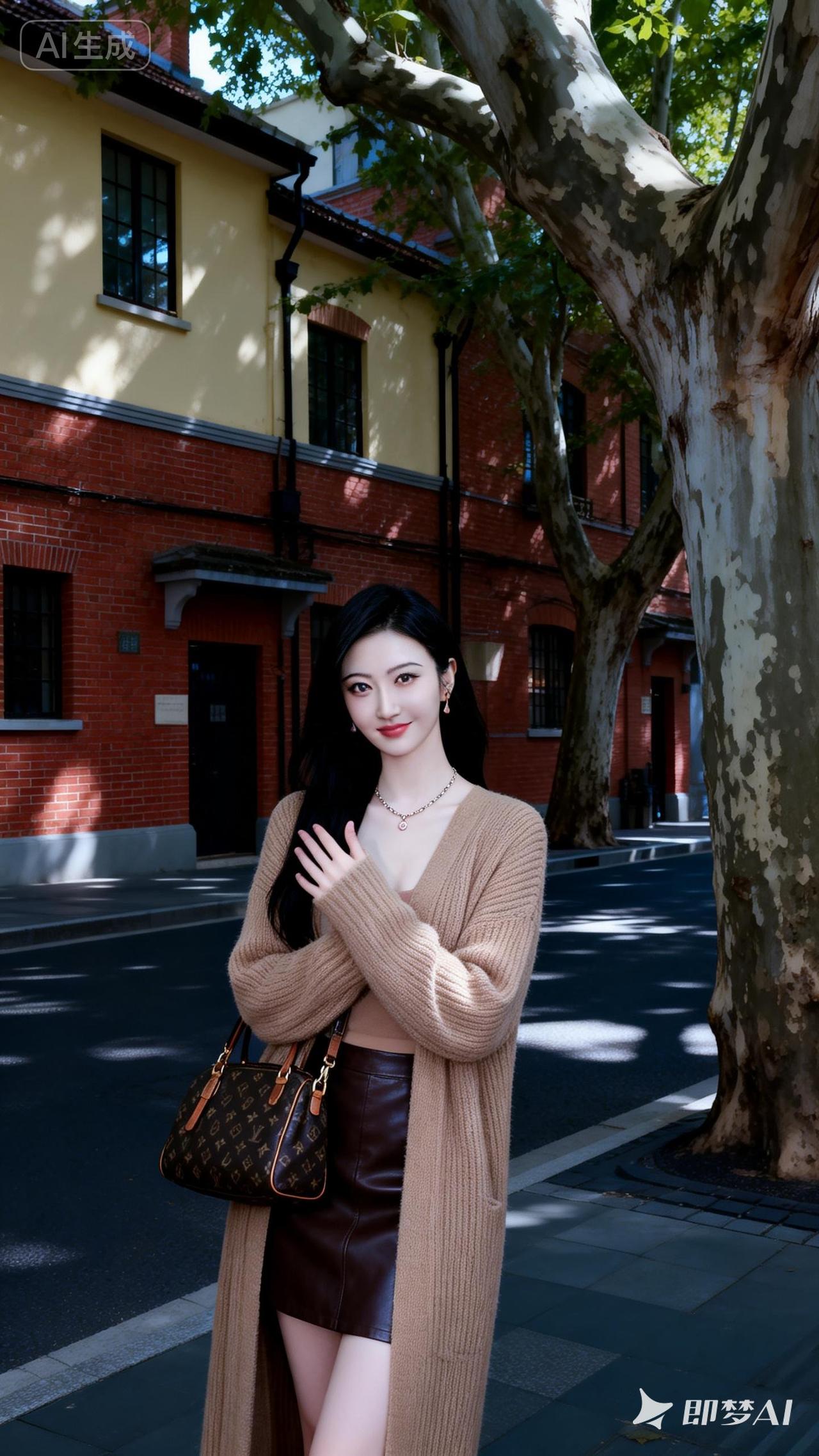 秋日穿搭指南：棕色毛衣+棕色皮裙，优雅又时尚！