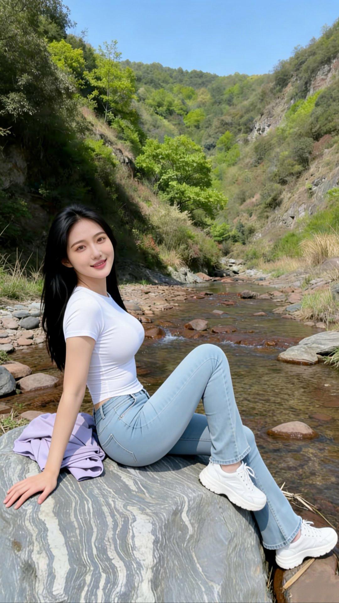 在山间小溪边，享受美好时光，与自然亲密接触。🌿💦😊