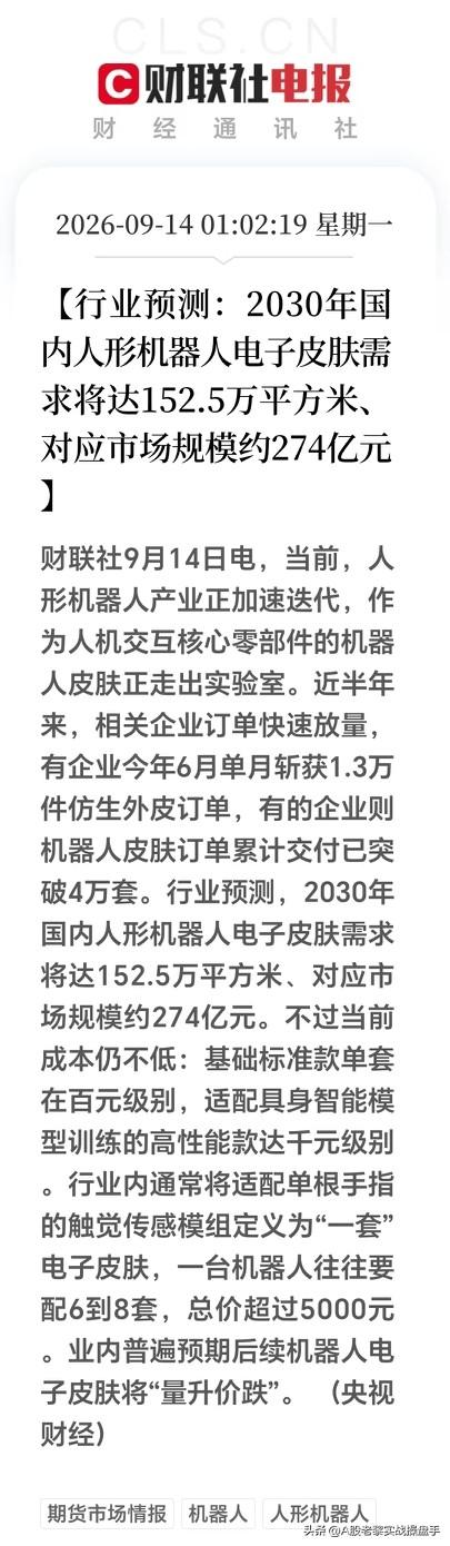 一觉醒来；深夜突发了利好！这个概念将要一飞冲天！人形机器人电子皮肤订单爆发，20