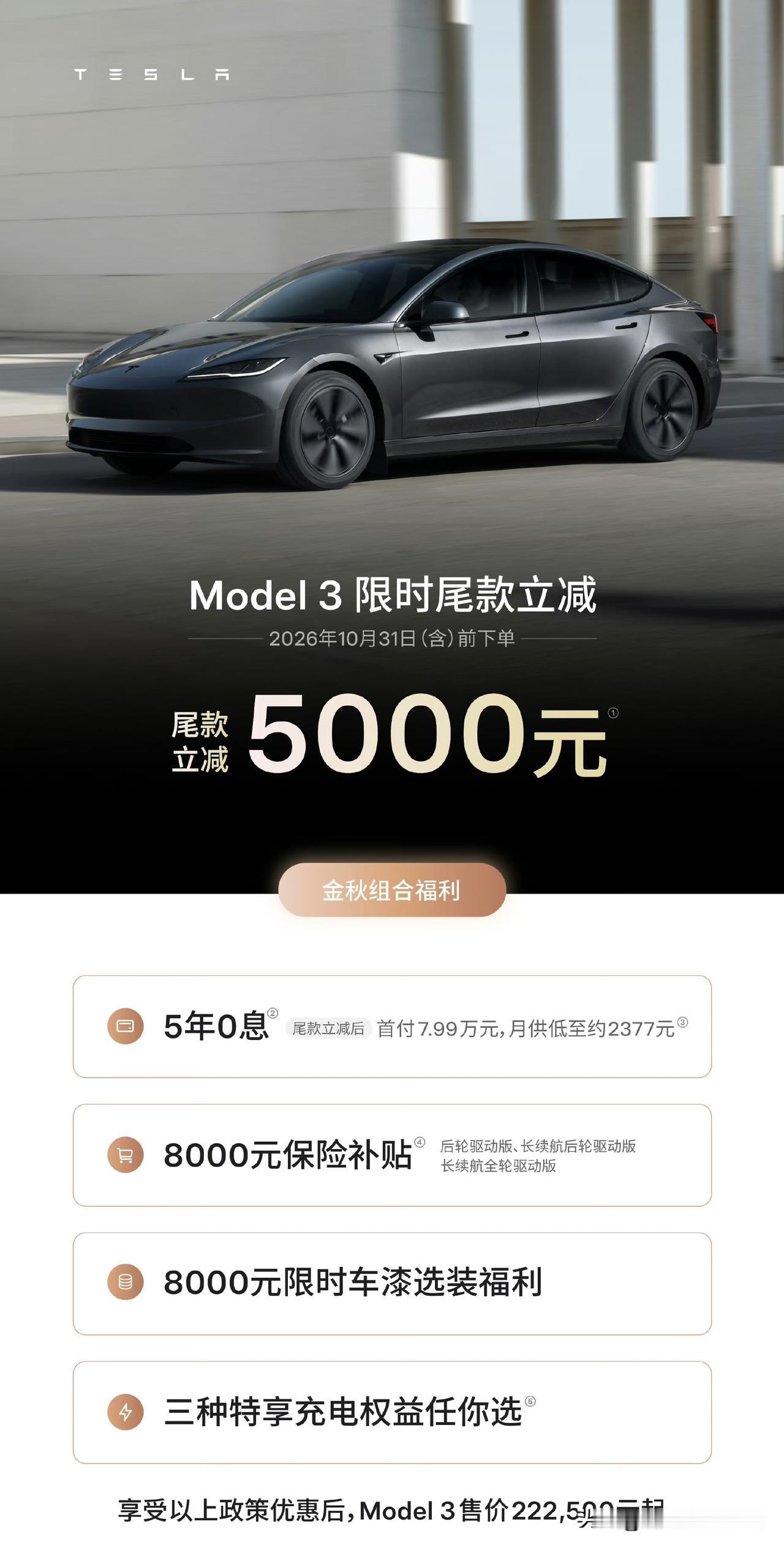 特斯拉10月销售政策公布。整体变化不大，但是ModelY的尾款立减相比之前