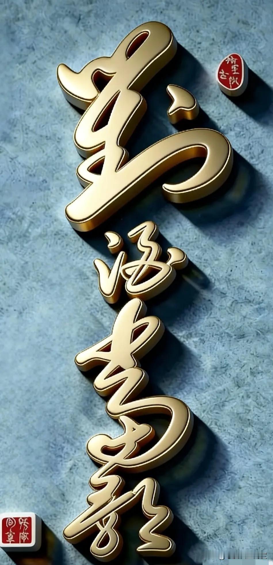 有没有见过特别“柔软”的书法？这组鎏金字在深灰背景上，像流淌的暖光。笔画圆润