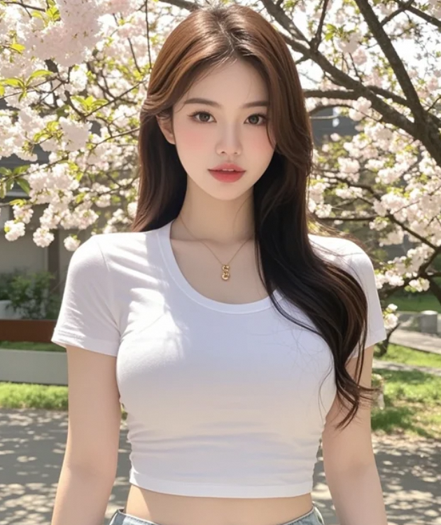 她站在樱花树下，美得让人窒息