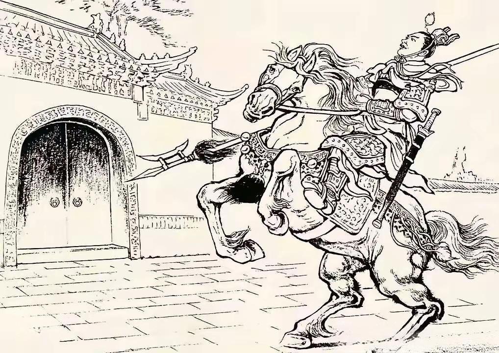 吕布就这么霸气。此图中吕奉先也不说话，就是手持方天画戟，骑着骏马在那里...