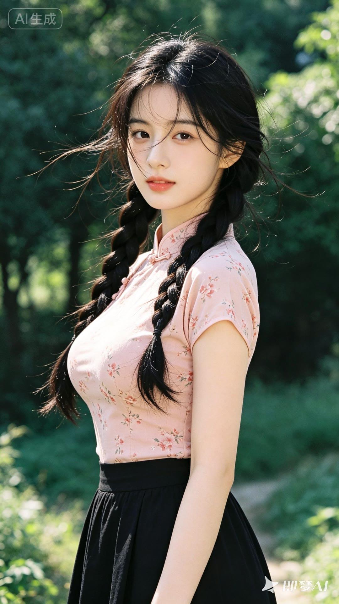 青丝绾成双，花影映红妆。