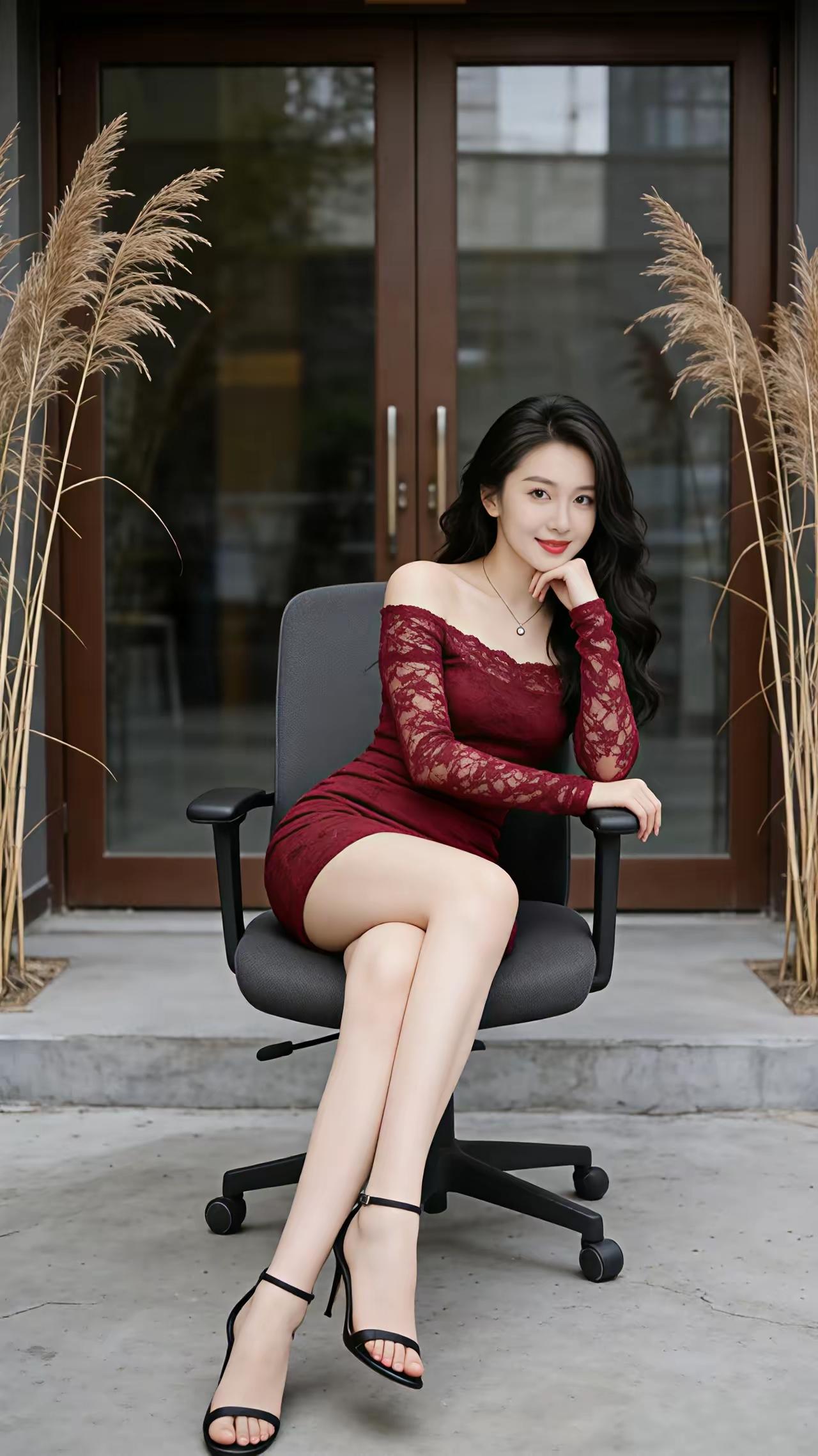 优雅红裙，气质女神，坐享宁静时光