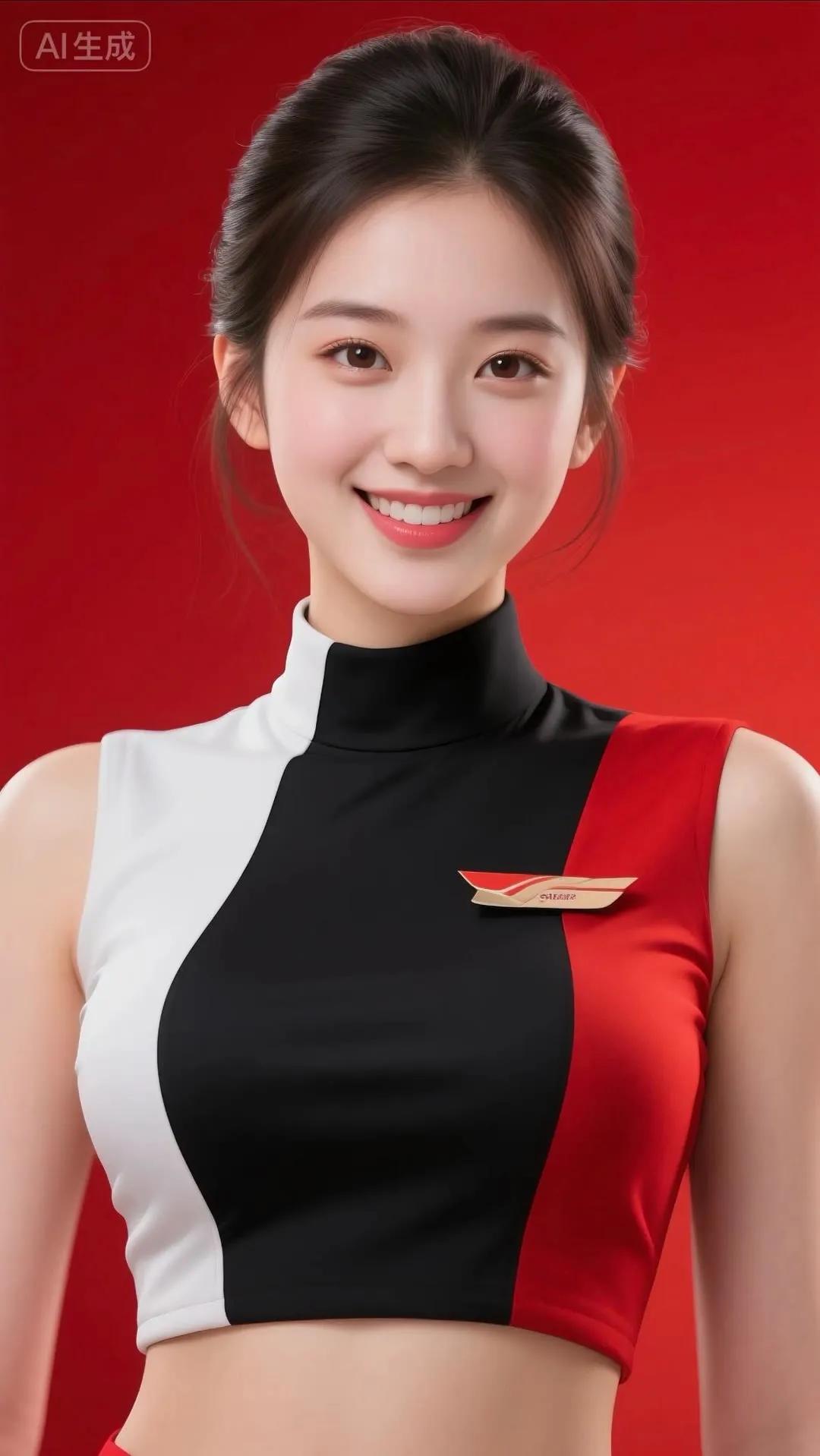 甜美空姐风，红黑撞色，元气满满！😊