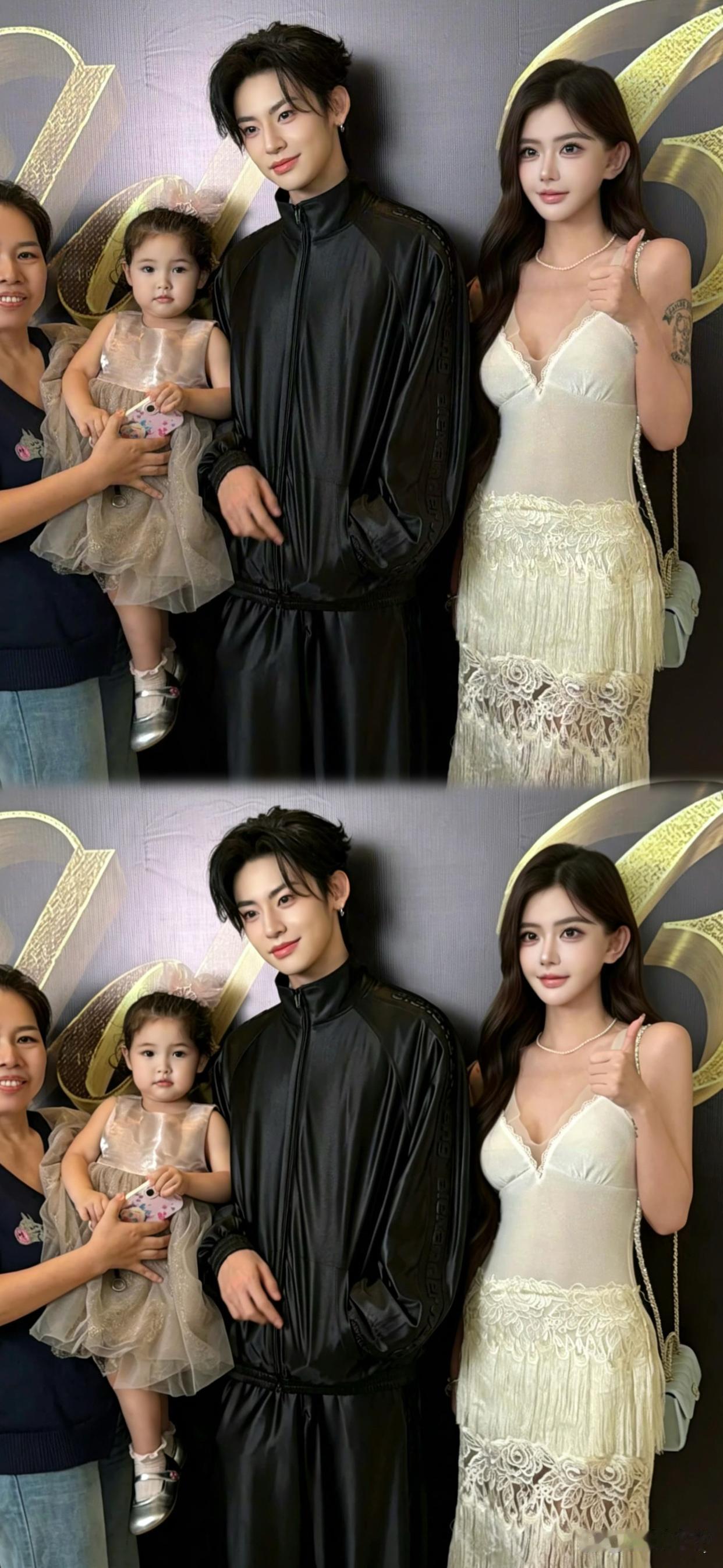 韩安冉带着女儿和小鬼刘些宁同框，真心建议她把身上的纹身都弄掉，隐藏大花臂画面都变