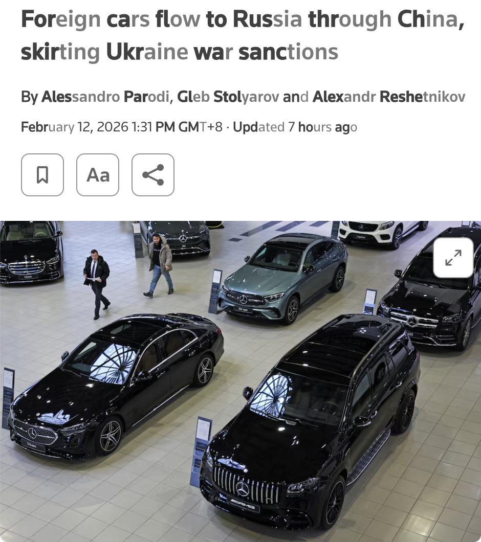 外媒：尽管西方和亚洲国家对俄罗斯实施了制裁，许多汽车制造商也承诺退出俄罗斯市场，