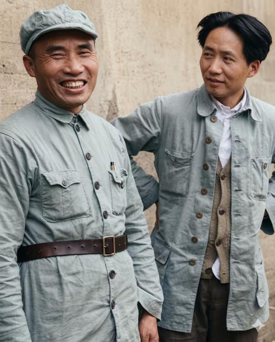 朱德毛泽东合影，历史上留下许多经典的记忆镜头!这是其中之一!衣衫褴褛，更显钢