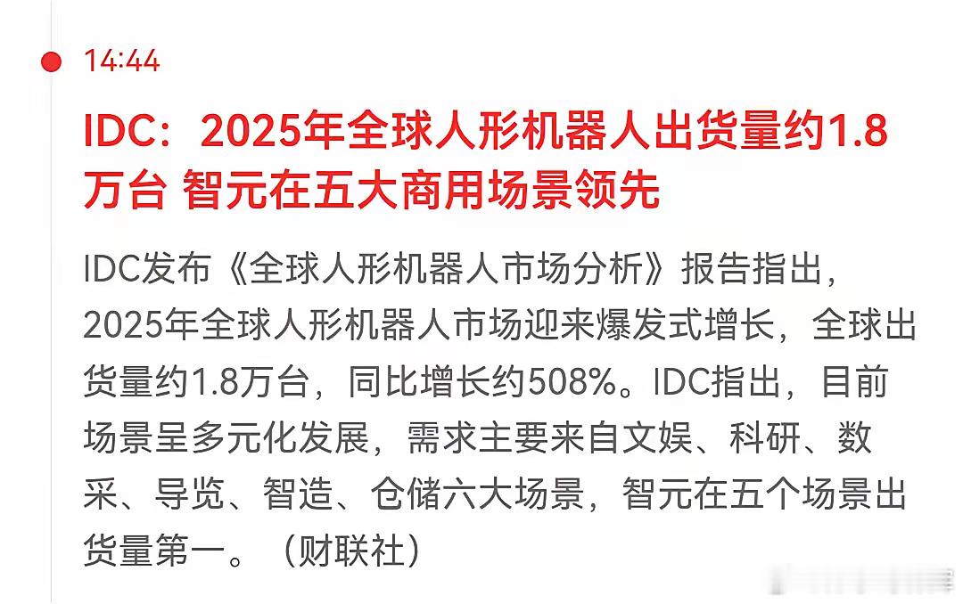 前段时间，一机构调研全球人形机器人2025年出货量，结论是智元以5100多台人形