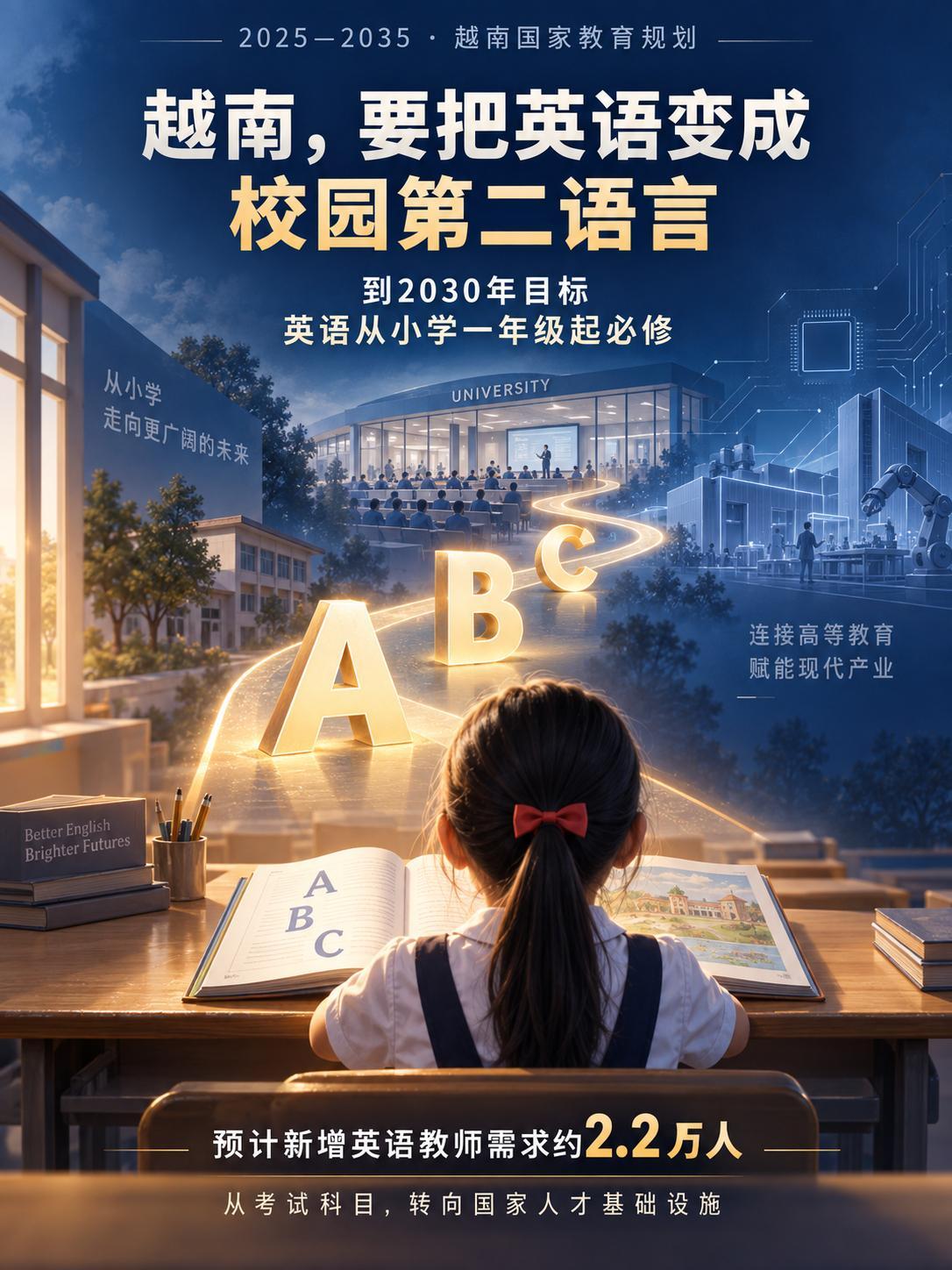 越南推进英语教育改革：目标将英语建设成校园第二语言越南正在启动一场覆盖学前教育、