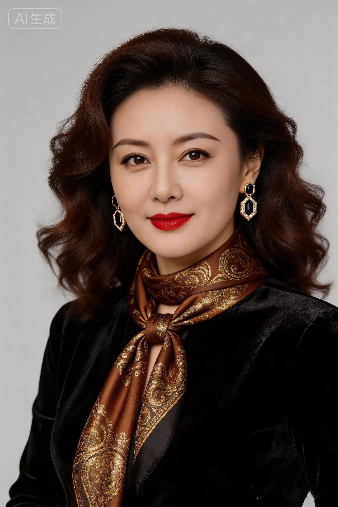 优雅气质，金丝绒围巾，红唇诱惑，尽显女性魅力！