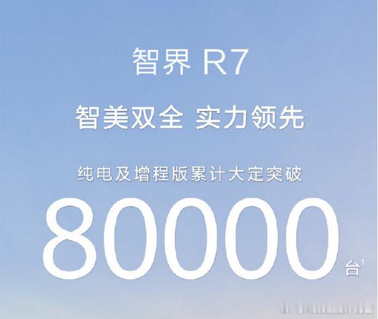 智界R7订单超过8万了，上个月趁着ModelY换代，销量也首次超过上个月智界R