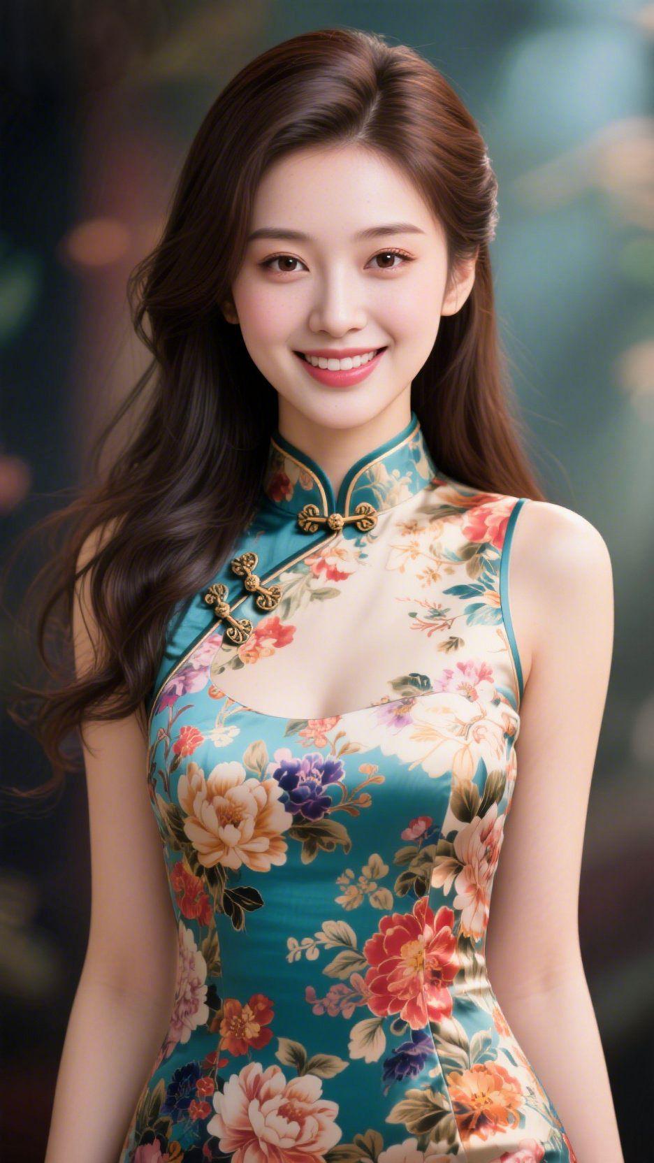 《翠襟里的花意》柔光轻笼的氛围里，她像浸了春的一抹翠色。旗袍襟上的花簇舒